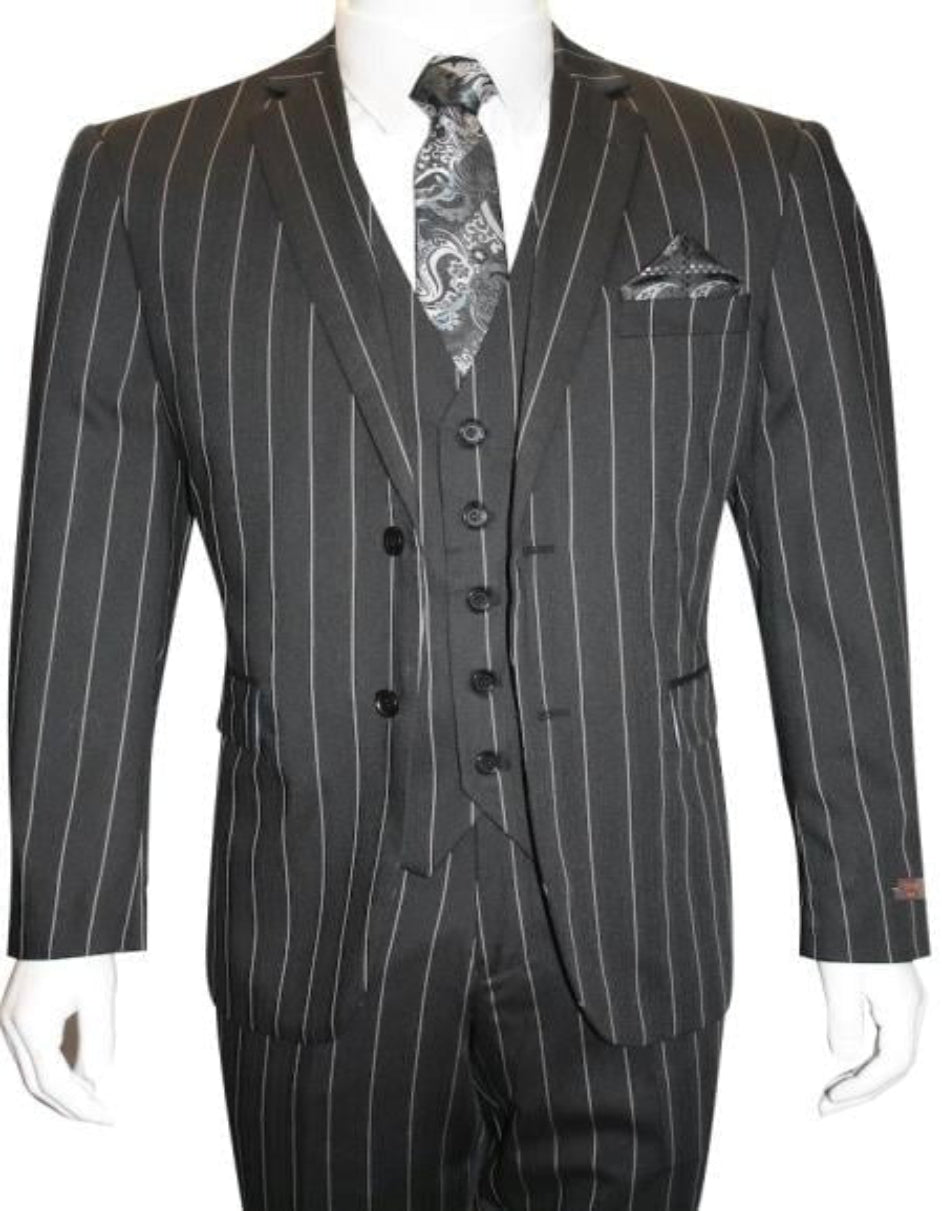 1920s Gangster Custom - Black Bold Gangster Pinstripe Suit