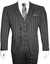 Men'S Bold Gangster 1920s Vintage Black And White Gangster Bold Stripe 2 Buttons Vested Suits