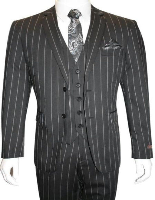 Men'S Bold Gangster 1920s Vintage Black And White Gangster Bold Stripe 2 Buttons Vested Suits