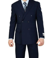 Men'S Dark Navy Blue Double Breasted Suits 6 Button Classic Fit Suit NEW