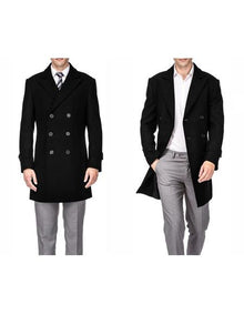 Men'S Double Breasted Black Men'S Carcoat - Car Coat Mid Length Three Quarter Length Coat