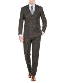 Men'S Double Breasted Suit Slim Fit Bold Stripe Black Peak Lapel Suit