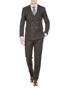 Men'S Double Breasted Suit Slim Fit Bold Stripe Black Peak Lapel Suit