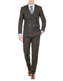 Men'S Double Breasted Suits Slim Fit Bold Stripe Black Peak Lapel Suit