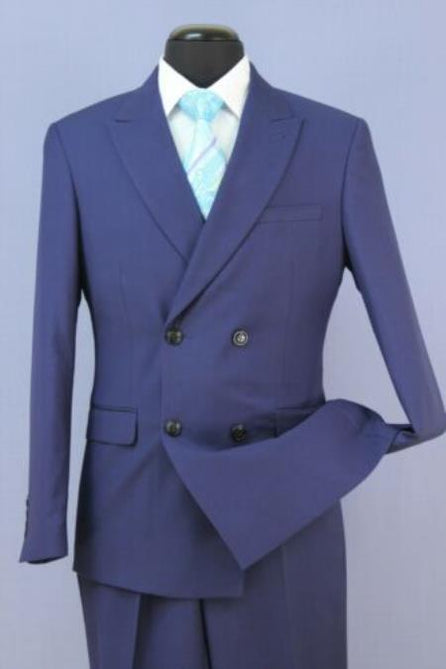 Men'S French Blue 4 Button Double Breasted Suits Slim Fit Suit New Wit ...