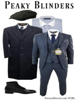 Men'S Gray Three Buttons Two Flap Front Pockets 3 Piece Peaky Blinders Suit - Peaky Blinders Outfit + Overcoat + Shirt And Hat + Boot (Like Pictured)