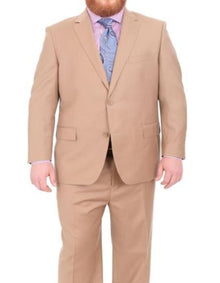 Men'S Portly Executive Fit Solid Tan Light Brown Two Button 2 Piece Suit Executive Fit Suit - Mens Portly Suit