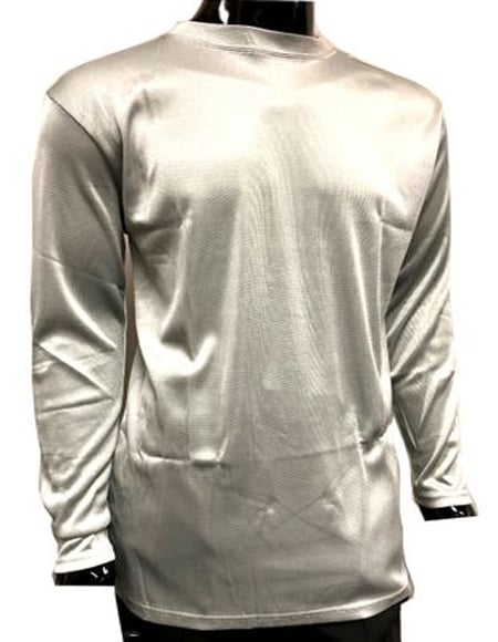Men'S Silver Shiny Long Sleeve Mock Neck Shirt — MensUSA