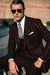 Men'S Two Black And Red Stripe 2 Buttons Bold Chalk Pinstripe ~ Stripe Peak Lapel Cheap Priced Business Suits Clearance Sale Vested 3 Piece Pleated Pants