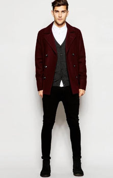 Men'S Wool Burgundy ~ Wine Wool Coat ~ Car Coat ~ Men'S Peacoat