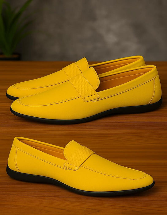 Men's Yellow Suede Loafers – Casual Slip-On Moccasin Driving Shoes