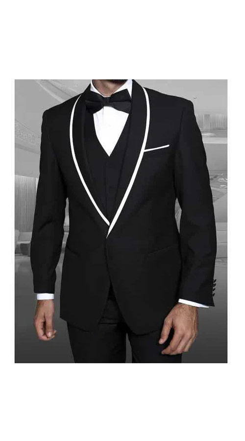 Men'S 1 Button Blazer Shawl Lapel With Trim Sport Coat Dinner Jacket With Trim Black