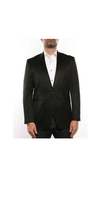 Men'S 1 Button Shawl Collar Textured Tuxedo Slim Fit Blazer Black