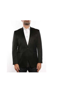 Men'S 1 Button Shawl Collar Textured Tuxedo Slim Fit Blazer Black