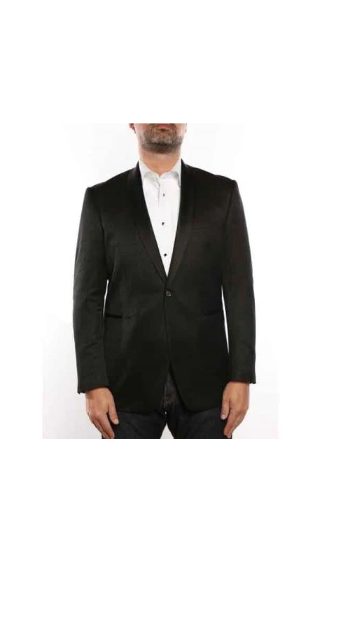 Men'S 1 Button Shawl Collar Textured Tuxedo Slim Fit Blazer Black
