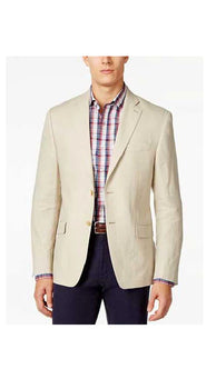 Men'S 2 Button Tan Solid Linen Classic Fit Sport Coat Blazer