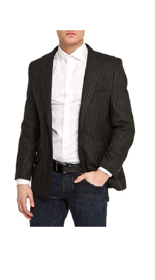 Men'S Black Stripe - Pinstripe Slim Fit Blazer