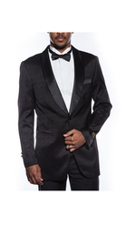 Men'S Black Tuxedo Jacket Fancy Designed Pattern Prom Wedding Blazer