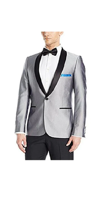Men'S Buttons Closure Shawl Lapel Shiny Silver Blazer