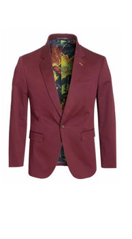 Men'S Cotton Stretch Slim Fit Blazer Burgundy