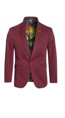 Men'S Cotton Stretch Slim Fit Blazer Burgundy