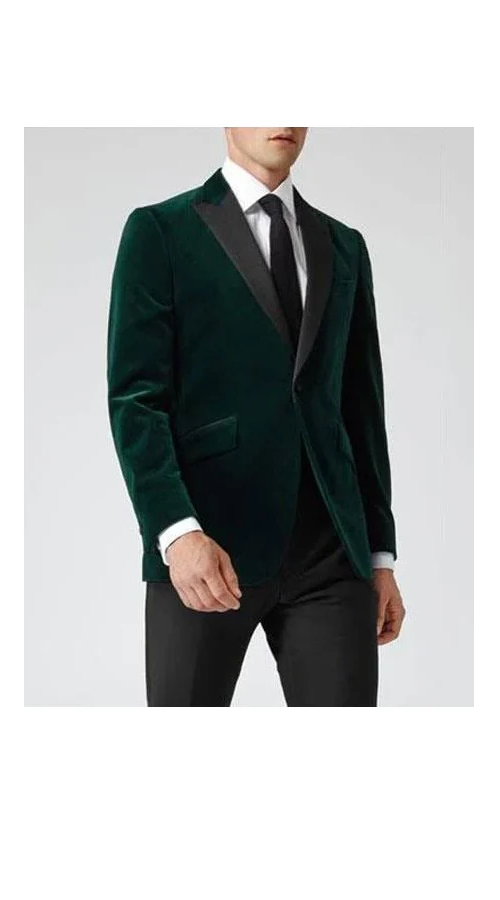 Men'S Dark Green Velvet Slim Fit Casual Blazer On Sale