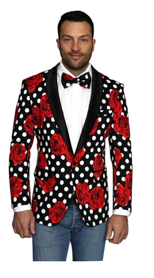 Men'S Fashion Flower Floral Print / Prom / Wedding Black Shawl Lapel Sport Coat Blazer