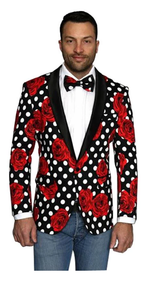 Men'S Fashion Flower Floral Print / Prom / Wedding Black Shawl Lapel Sport Coat Blazer