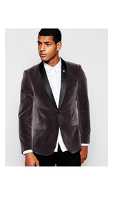 Men'S Gray Velvet Black Lapeled Shawl Collar Sport Coat