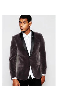 Men'S Gray Velvet Black Lapeled Shawl Collar Sport Coat