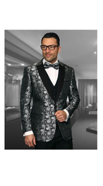 Men'S Grey~Gray & Silver Looking Mix With Black Shiny ~ Shiny Paisley Blazer ~ Sport Coat