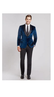 Men'S Navy Blue Dinner Velvet Tuxedo Black Lapel Shawl Lapel