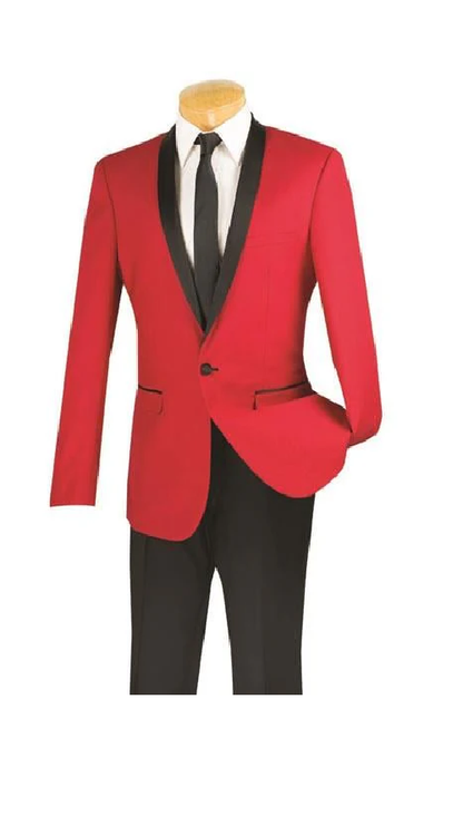 Men'S One Button Red And Black Lapel 2 Toned Tuxedo Dinner Jacket - Image 9