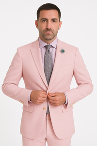 Men'S Pink Suit White Stripe ~ Pinstripe Seersucker Sear Sucker 2 Button Suit