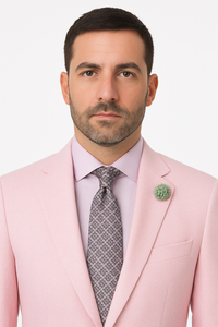 Men'S Pink Suit White Stripe ~ Pinstripe Seersucker Sear Sucker 2 Button Suit