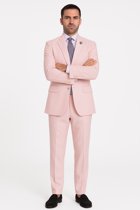 Men'S Pink Suit White Stripe ~ Pinstripe Seersucker Sear Sucker 2 Button Suit