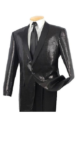Men'S Sequin 1 Button Black Side Vents Classic Fit Dinner Jacket
