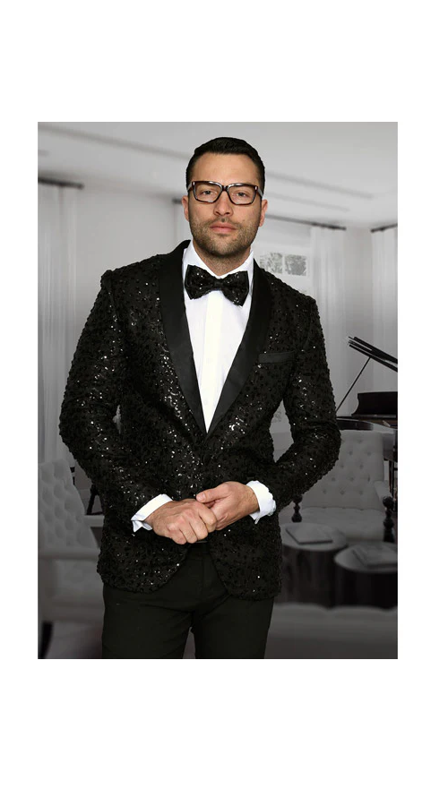 Men'S Sharkskin Flashy Stage Shiny Sequin Paisley Blazer Dinner Jacket ...