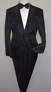 Men'S Shiny 2 Buttons Notch Collar Floral Paisley Formal Black Blazer