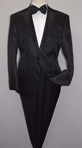 Men'S Shiny 2 Buttons Notch Collar Floral Paisley Formal Black Blazer