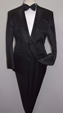 Men'S Shiny 2 Buttons Notch Collar Floral Paisley Formal Black Blazer