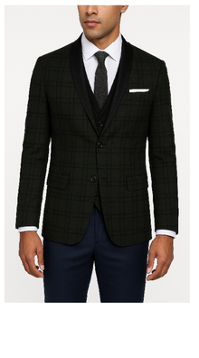 Men'S Skinny Cut Tweed Windowpane Pattern Black And Grey Blazer