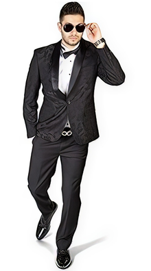 Men'S Slim Fit Floral Pattern Cotton Blend 1 Button Shawl Lapel Black Tuxedo