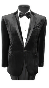 Men'S Velvet Velour Men'S Blazer Sport Coat Two Button Jacket With Black Trim Black