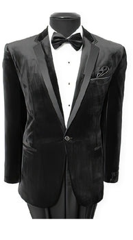 Men'S Velvet Velour Men'S Blazer Sport Coat Two Button Jacket With Black Trim Black