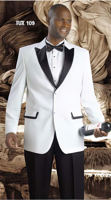 Men'S White Tuxedo Fashion Dress Suit With Free Black Pants