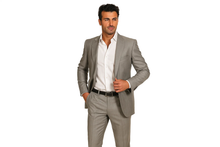 Men's 2-Buttons Silver Fitted Cheap Priced Business Suits Clearance Sale