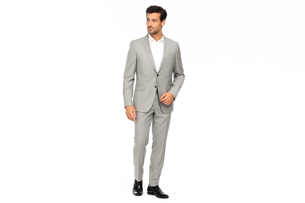Men's 2-Buttons Silver Fitted Cheap Priced Business Suits Clearance Sale