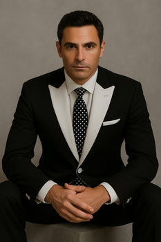Men'S 2 Button White Peak Lapel Black Slim Fit Suit - Image 3