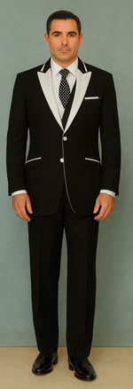 Men'S 2 Button White Peak Lapel Black Slim Fit Suit